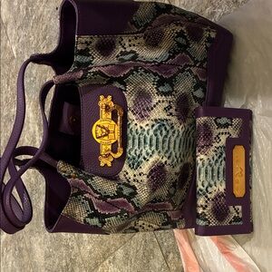 Sharif Purple and Snake Print Bag with Gold Accent
